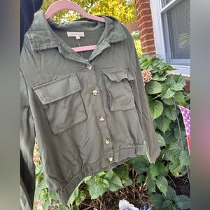 Common Stitch Army Green Long Sleeve Button Up Fall Jacket